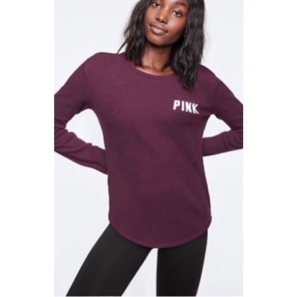 Victoria’s Secret PINK Pullover Purple Waffle Thermal Shirt Size M